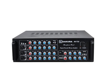 Sakura AV-733 400W   450W 2-Channel Karaoke Mixing X 2 Stereo Amplifier with Digital Echo Delay and Repeat Control, MP3 Input, 3 Microphone Input and Built-in 4  Cooling Fan Supply