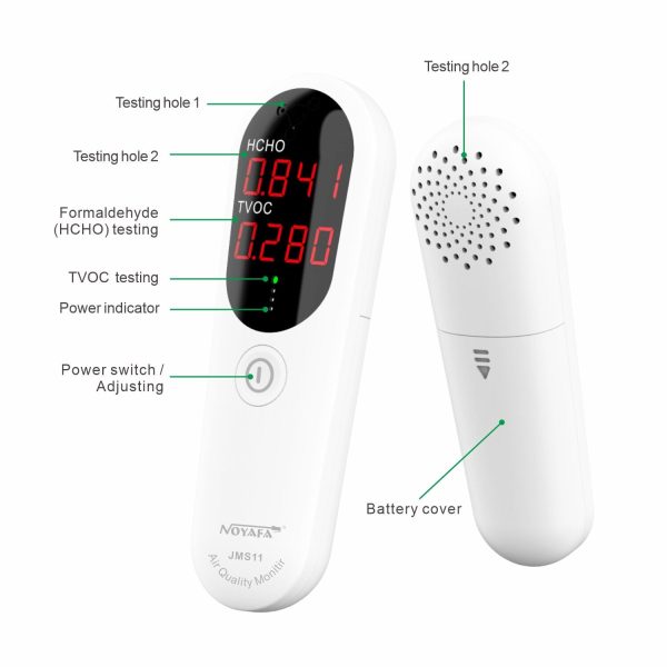 Noyafa JMS11 Digital Air Quality Tester TVOC HCHO Detector Meter Portable Sensor with Sound Alarm, LCD Display Monitor Supply