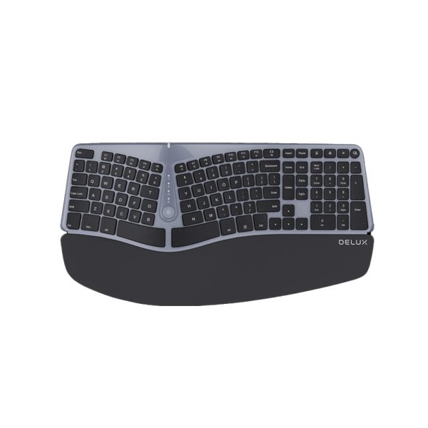 Delux GM901D Wireless Bluetooth Ergonomic Split Membrane Keyboard 2.4G with Built-in Pillowed Palm Rest, No Backlit, 107 Keys, Curved Keyframe, USB Receiver, and Multi-media Control for Windows, Mac, Android Online now