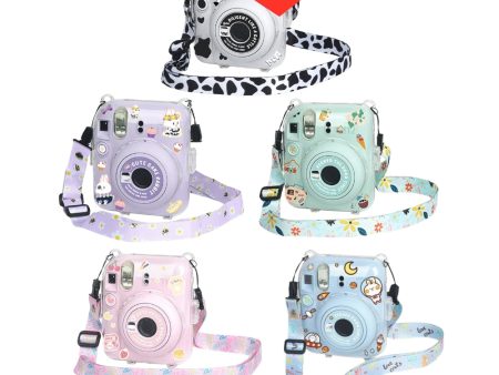 Pikxi 3-in-1 Clear Instant Camera Case for FUJIFILM Instax Mini 12 Film Cameras with Cartoon Patch Sticker Set and Body Strap - Available in Blossom Pink, Pastel Blue, Clay White, Lilac Purple, and Mint Green Color Online Hot Sale