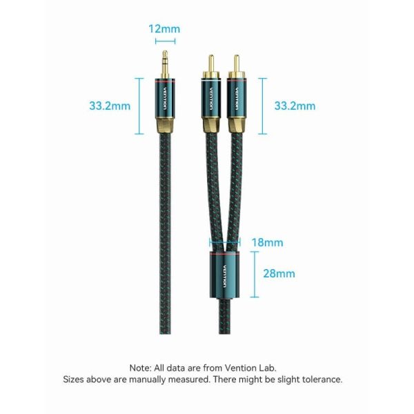 [CLEARANCE] Vention (1m -10m) 3.5mm Male to 2RCA Male Audio Extension Cable Cotton Braided Green Copper Type Gold-Plated High Frequency and Tight Bass Sound for Smartphones, Laptop, Speaker, Amplifier | BCSGF BCSGG BCSGH BCSGI For Cheap