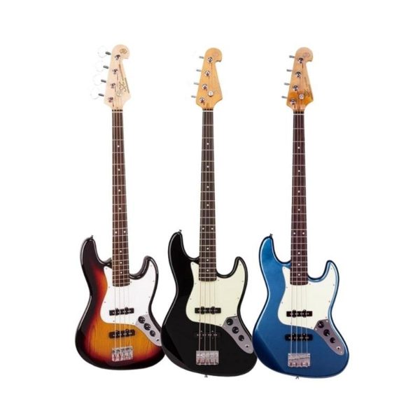 SX SJB62+ J Style Vintage Series 4-String Electric Jazz Bass Guitar with 20 Frets, Single Coil, Volume & Tone Control (3 Tone Sunburst, Black, Lake Pacific Blue) Cheap