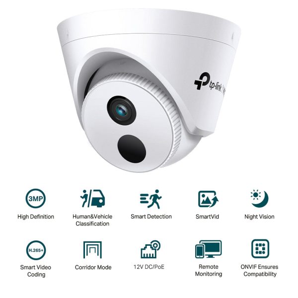 TP-Link VIGI C430I 2.8MM 4MM 3MP IR Turret Network Camera CCTV Security Surveillance Camera with IR Infrared Night Vision, Smart Detection, Remote Monitoring, PoE RJ45 Port Online Hot Sale