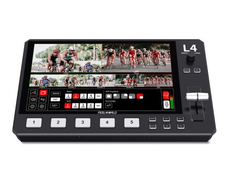 Feelworld L4 10.1  Touch Screen Display 5-Channel Inputs Multi-Format Video Mixer & Switcher HD Multi-Camera Video Live Streaming Device with HDMI, 3G SDI, USB-A, USB 3.0, RJ45 LAN, 3.5mm AUX Ports Hot on Sale