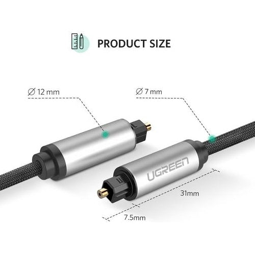 UGREEN 1-Meter   1.5 Meter   2-Meter   3 Meters Toslink Digital Audio Cable with Cotton Braided Sleeves, and 7.1 Surround Sound Support for TV, Home Theater, Amplifier, Receiver | 10539 10542 10540 10541 Online Sale