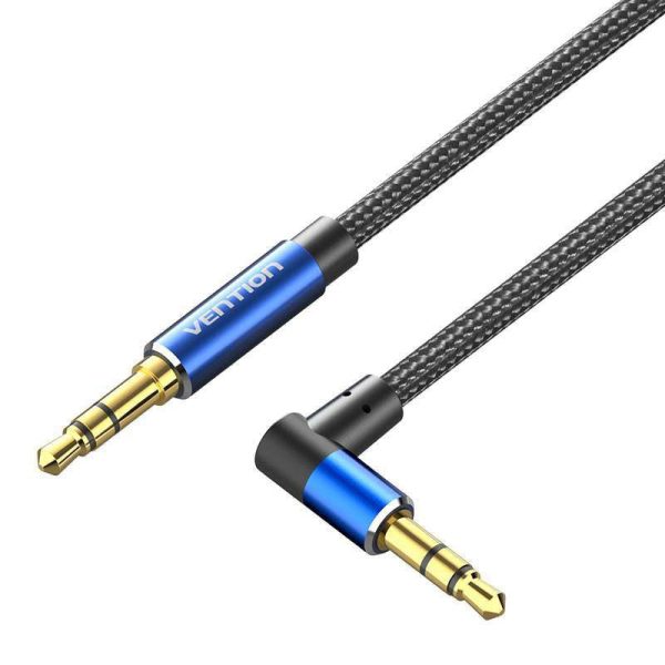 [CLEARANCE] Vention (0.5m - 2m) TRS 3.5mm Male to Male Right Angle Audio Extension Cable Cotton Braided (Black Blue) Aluminum Alloy Type  Hi-Fi Video Stereo Music for Smartphones, Laptop, PC, Gaming, TV | BAZ Series Supply