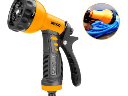 INGCO 9 Pattern Water Spray Garden Hose Gun with Plastic Trigger Nozzle, TPR Soft Grip, Nylon Lever, and 3 4 inches Tool Adapter | HWSG092 Supply