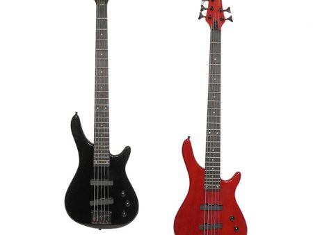 Fernando IBB-101 5-String 24 Frets Electric Bass Guitar with HH Pickups, Basswood Body for Professional Musicians (Black, Red) | IBB-101-5 Online Hot Sale