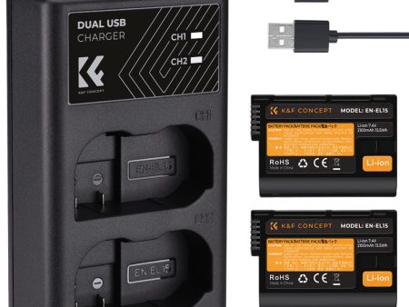 K&F Concept EN-EL15 Battery and Dual Charger Kit with (2-Pack) 7.4V 2100mAh Batteries Micro USB and Type C Charging Port for Nikon Z6 Z7 D780 D850 D7500 D810 D810A D800 D800E D750 D610 D600 D500 and Other Cameras | ENEL15 EN EL15 Fashion