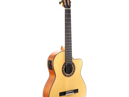 Valencia 300 Series Classical Full Size Acoustic Electric Guitar Natural with Cutaway, Built-In Chromatic Tuner, 6-String Nylon, 19 Frets for Student Musicians, Beginner Players | VC304CE Supply