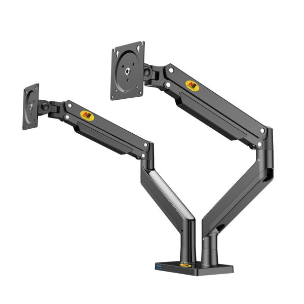 NB North Bayou G32 22 - 32  with 15Kg Max Payload Heavy Duty Dual VESA Monitor Desk Mount Stand  and Gas Strut Full Motion Swivel Double Arm with USB Port for LCD LED TV Television For Cheap