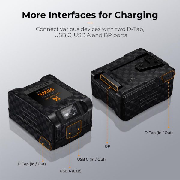 K&F Concept 99Wh KF-V99 Series V-Mount Battery 6700mAh with Bi-Directional Type-C Fast Charging, Digital Screen Display, D-TAP, USB-A for Photography, Cameras, Camcorders, Studio Lights, Field Monitors, Laptops, Smartphones, Vmount Plates Online Sale