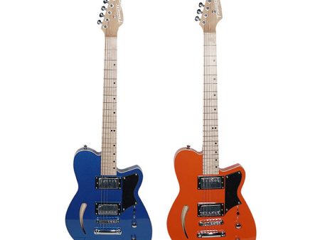 Fernando PJH-99 6 Strings 22 Fret HH Semi Hollow Electric Guitar with Tune-o-Matic Bridge, Maple fingerboard and 3-Way Pickup Selector for Musicians (Blue, Orange) Cheap