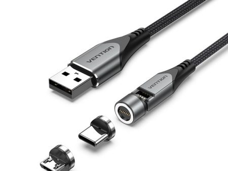 Vention 2 in 1 Magnetic USB 2.0 to Type C and Micro USB Cable 3A 540 Degree Rotating Fast Charging Cord (0.5M, 1M, 1.5M, 2M) | CQXH For Cheap