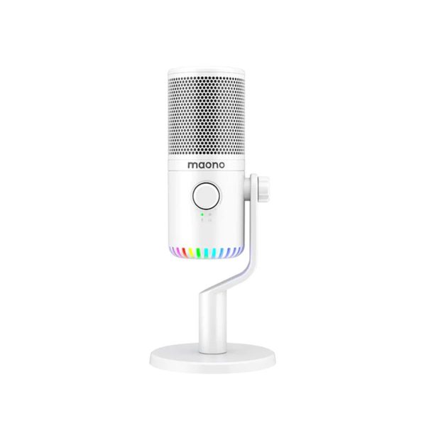 Maono DM30 Programmable RGB Gaming Cardioid Condenser USB Microphone with 3.5mm Jack, Mic Gain, Headphone Volume, Zero Latency Monitoring (White) on Sale