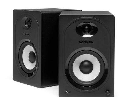 Samson MediaOne M50BT 80W Powered Stereo Two-way Bluetooth Studio Monitor Speakers with 5.25  Carbon Fiber Woofers, 3 4  Slik-Woven Dome Tweezers, 3.5mm Headphone & Subwoofer Outs for Music Recording, Video Editing, Gaming Livestreaming Online Hot Sale