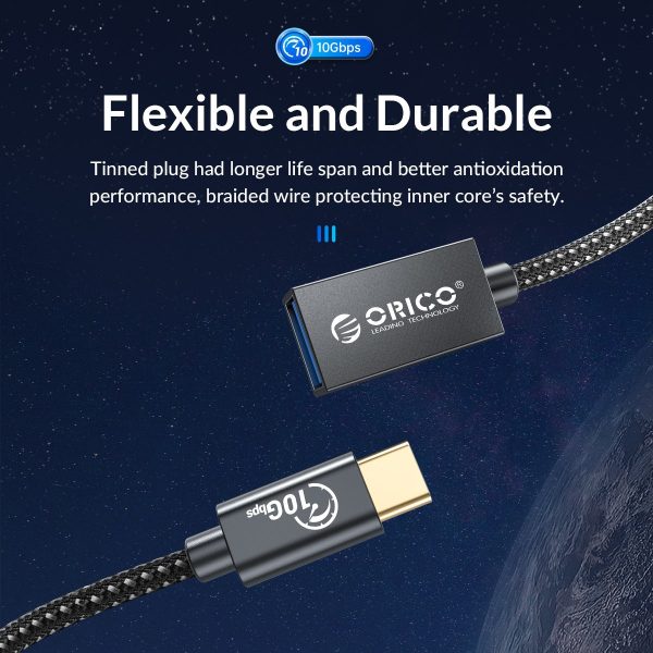 ORICO ACF31 (0.3m   1m) USB3.1 Gen2 USB-A to USB Type C Adapter Cable with 10Gbps Fast Data Transfer Rate, PD 60W 20V 3A, Aluminum Alloy for Smartphones, Laptop, Tablet, PC Sale