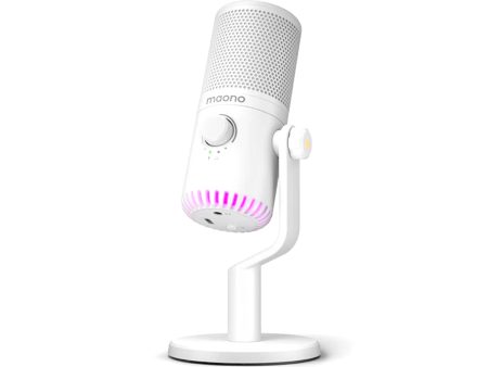 Maono DM30 Programmable RGB Gaming Cardioid Condenser USB Microphone with 3.5mm Jack, Mic Gain, Headphone Volume, Zero Latency Monitoring (White) on Sale