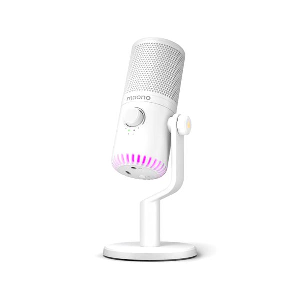 Maono DM30 Programmable RGB Gaming Cardioid Condenser USB Microphone with 3.5mm Jack, Mic Gain, Headphone Volume, Zero Latency Monitoring (White) on Sale