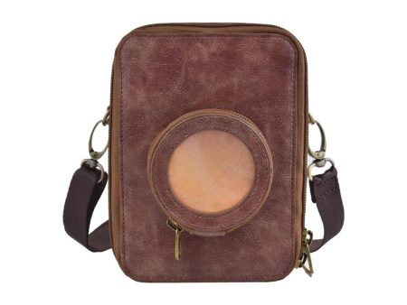 Pikxi BEVO-01 Vintage Style Leather Carrying Bag with Built-In Photo Pocket, Adjustable Shoulder Straps, and Compact Lens Compartment for Instax Mini EVO Cameras - Coffee For Sale