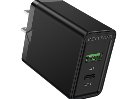 Vention 20W USB Double Port USB-A + Type C Fast Charge AC Wall Charger for Phone Tablet and Other Devices (Black) (US Plug) | FBBB0-US Fashion