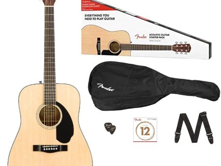 Fender CD-60S Dreadnought Acoustic Guitar Pack with Picks, Gig Bag, Strap and Extra Strings for Musicians, Beginner Players (Natural) For Discount