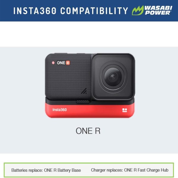 Wasabi Power Insta360 ONE R   ONE RS Action Camera Battery and Dual Charger Kit with Micro USB and Type-C Charging Ports, Spare for CINORBT A on Sale