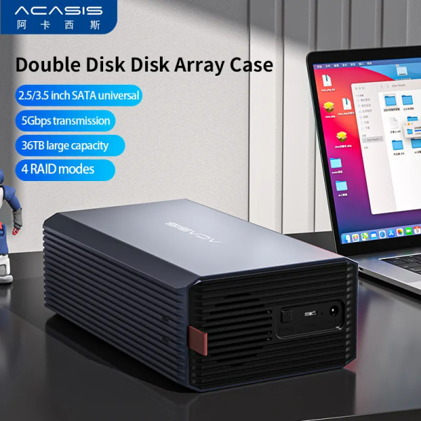 ACASIS EC-7352 USB-C Dual Bay 2.5 Inch   3.5 Inch SATA Universal Hard Disk Drive Matrix Array Enclosure with 4 RAID Mode Dip Switch, 5Gbps High-Speed Data, Driver-Free and Support for Up to 36TB  HDD   SSD Capacity for PC Desktop Data Fashion