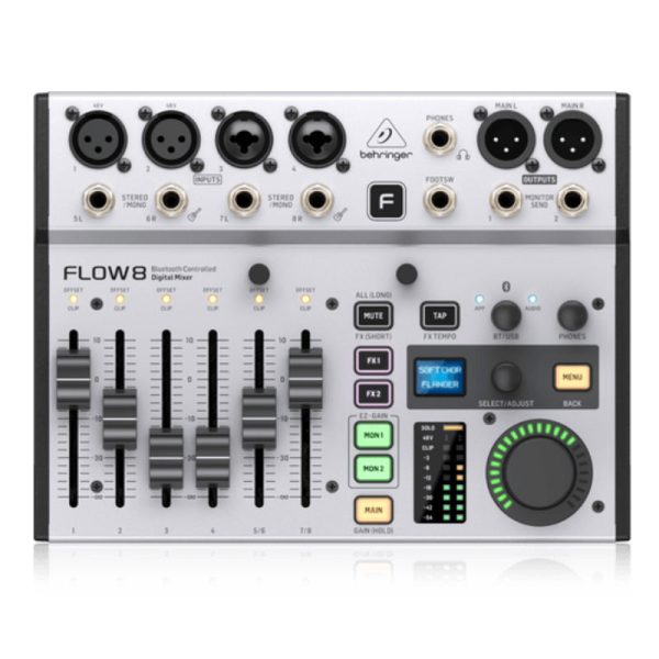 Behringer Flow 8 8-Input Digital Mixer with Bluetooth Audio & App Control, 60mm Channel Faders, 2 FX Processors, and USB Audio Interface, XLR TRS Combo Jacks Mic Line Input, 48 kHz   24-Bit Resolution, FLOW Mix Remote App for Android, iOS Cheap