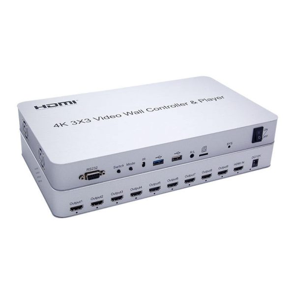 [CLEARANCE] ArgoX 4K 3x3 Video Wall Controller & Player HDMI Input with 9 HDMI Outputs, Multiple Splicing Methods, Supports 2-Way USB2.0 Input, 3.5mm Audio Input, SD Card Signal Input, U Disk, and IR Control | HDVW3X3-M Discount