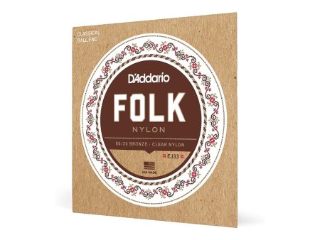 D Addario Folk Nylon 80 20 Bronze   Clear Nylon Classical Guitar Strings Set with Normal Tension Ball End for Classical & Acoustic Guitars | EJ33 Online