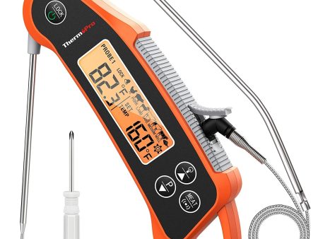 ThermoPro TP710 Instant Read Waterproof Dual Probe Digital Meat Thermometer for Oven, Fryer, Grill, Sous Vide, BBQ, Smoker, Rotisserie, Smart Kitchen Cooking with Folding and Wired Probe, Temperature Lock & Calibration For Sale