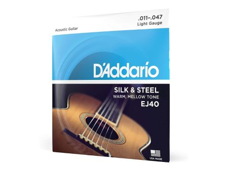 D Addario Silk and Steel Folk Light Gauge Acoustic Guitar Strings Set with Low Tension & Silver-Plated Windings (.011-.047) | EJ40 For Cheap