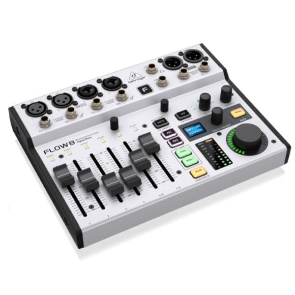 Behringer Flow 8 8-Input Digital Mixer with Bluetooth Audio & App Control, 60mm Channel Faders, 2 FX Processors, and USB Audio Interface, XLR TRS Combo Jacks Mic Line Input, 48 kHz   24-Bit Resolution, FLOW Mix Remote App for Android, iOS Cheap