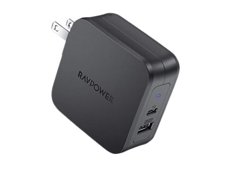 RAVPower USB-C 61W PD 3.0 2-Port USB Wall Charger with Foldable Pins for Smartphones and Laptops | RP-PC105 on Sale