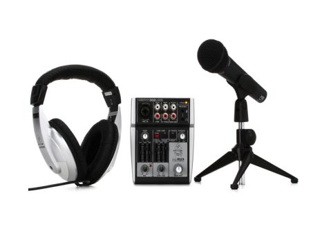 [CLEARANCE] Behringer PODCASTUDIO 2 Bundle with XENYX 302USB Desktop Mixer, XM8500 Dynamic Microphone, HPM100 Closed-Back Headphones, Table Microphone Stand, XLR Microphone & USB Data Cables Online now