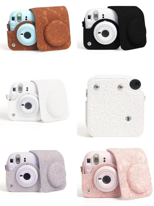 Pikxi BMS12 Carved Lace Style Fujifilm Instax Mini 12 PU Leather Protective Camera Case Bag with Shoulder Strap - Colors Available Online Sale