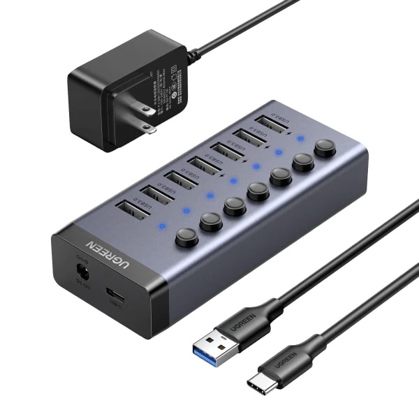 UGREEN 7 Port USB 3.0 Hub with 4 Fast Charge Slots Individual Toggle Switches and 5Gbps Data Transfer Speeds (12V Power Adapter Included) | 90305 on Sale