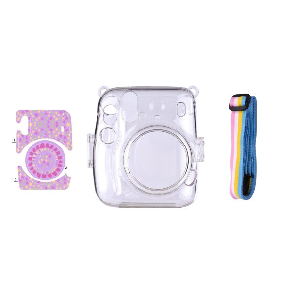 [CLEARANCE] Pikxi CM11 Clear Transparent Protective Case with Strap and Cute Sticker for Fujifilm Instax Mini 11 Camera For Discount