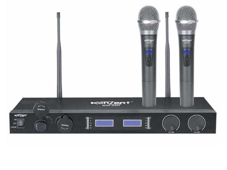 Konzert WM-55U UHF Dual Wireless Handheld Microphone System with 40M Range Rechargeable Li-Ion Battery and Fixed Frequency Supply