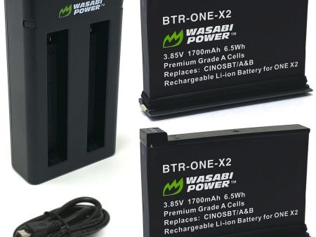 Wasabi Power Rechargeable Battery (2-Pack) 3.85V 1700mAh with USB Dual Charger Kit for Insta360 ONE X2 Camera For Sale