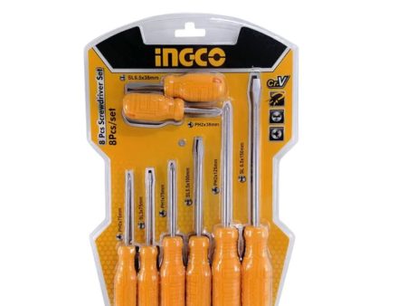 INGCO 8pcs Screwdriver Set 4pcs Flat, 4pcs Philips Screwdriver Round Blade Cr-V Material | HKSD0858 Cheap