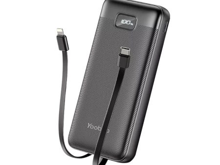 Yoobao LC5 20000mAh Powerbank with LED Display, PD20W Power Delivery Fast Charging with Built-in Two-Way Type C and Lightning Cable (Black) Online Sale