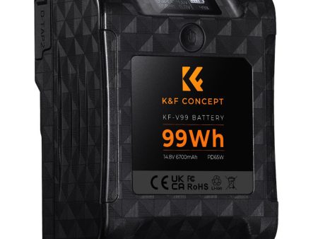 K&F Concept 99Wh KF-V99 Series V-Mount Battery 6700mAh with Bi-Directional Type-C Fast Charging, Digital Screen Display, D-TAP, USB-A for Photography, Cameras, Camcorders, Studio Lights, Field Monitors, Laptops, Smartphones, Vmount Plates Online Sale