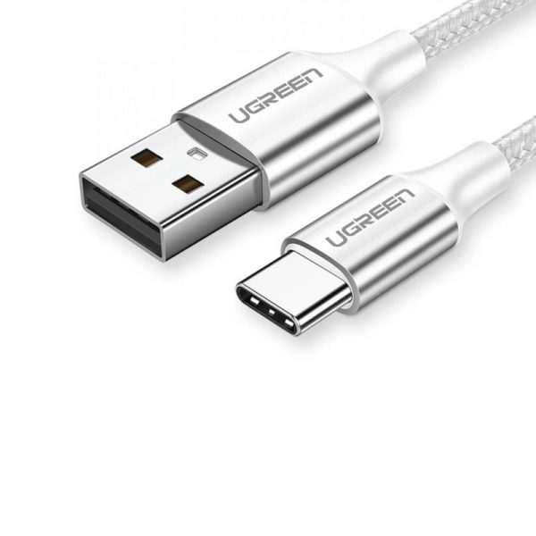 UGREEN 3A 0.25 Meters USB 2.0 to USB C Nylon Braided Fast Charging Data Cable Charger with 480Mbps Transfer Rate for Phone, Tablet, Laptop, Camera, etc. - White | 60129 Discount