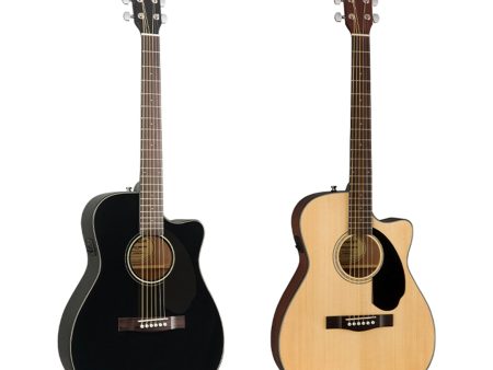 Fender CC-60SCE Concert Acoustic Electric Guitar with Cutaway, Built-In Fishman CD Preamp, 20 Frets, Walnut Fingerboard for Musicians, Beginner Players (Black, Natural) For Cheap