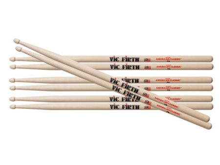 Vic Firth American Classic 7A 4-Pack Hickory Wood Tip Drumsticks with Medium Tapers for Drums and Percussion | P7A.3-7A.1 For Sale