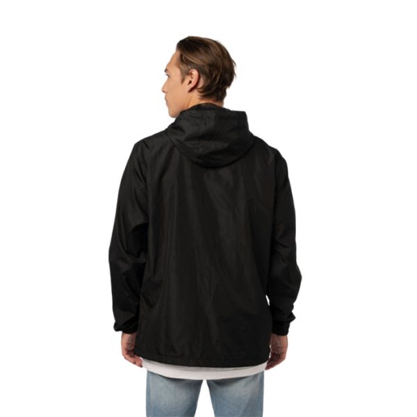 Fender Spaghetti Logo Windbreaker Jacket with Zipper Tape Hood Ties Mesh Lining (Small) (Black) For Sale