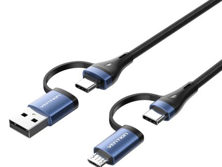 Vention 100W PD 4-in-1 USB Type C Fast Charging Data Cable with USB A and Micro USB Adapter, 480Mbps Transmission Rate for Android Smartphone, Tablet, Laptop, PC - 1   1.5   2 Meters Supply