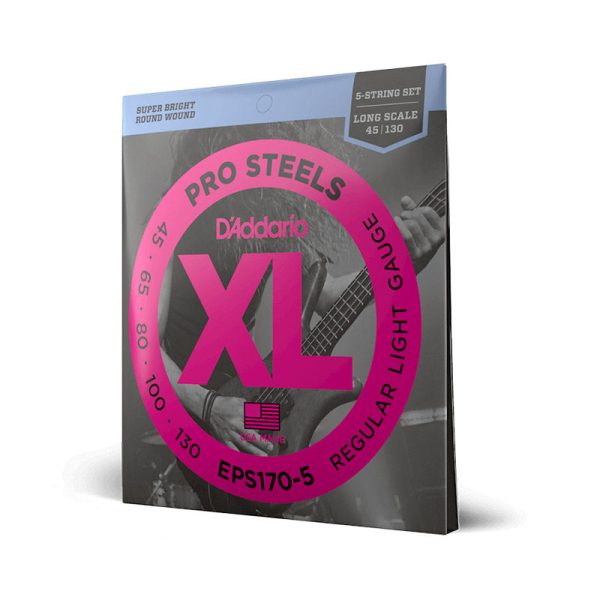 D’Addario 45 130 ProSteels Bass Guitar 5-Strings Set (Light .45- .130mm) | EPS170-5 For Cheap